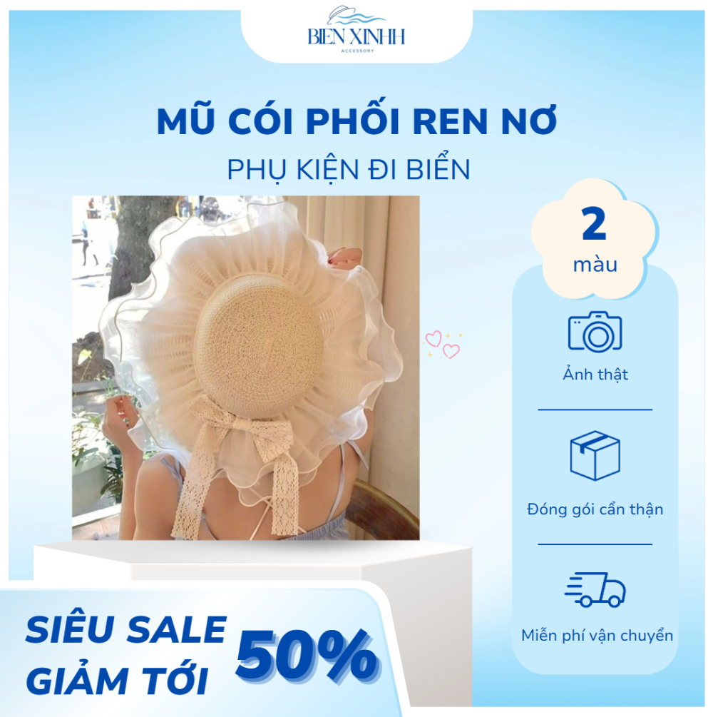 Mũ cói phối ren nơ