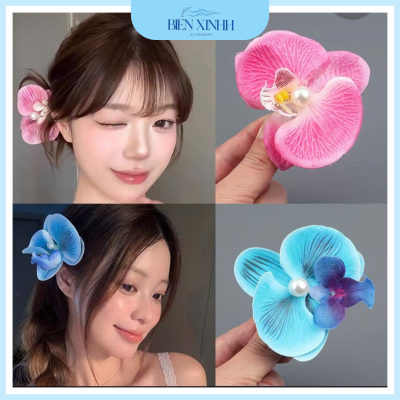 Kẹp tóc hoa lan đính hạt trai Biển Xinhh Accessory