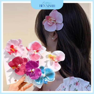 Kẹp tóc hoa lan đính hạt trai Biển Xinhh Accessory