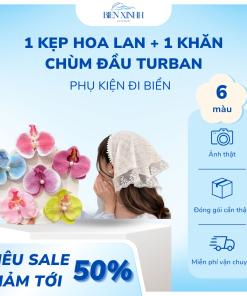 Combo khăn chùm đầu turban, kẹp tóc hoa lan
