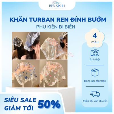 Khăn trùm đầu ren hình bướm Biển Xinhh băng đô đi biển