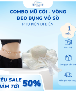Combo mũ cói ren nơ, vòng đeo bụng Biển Xinhh
