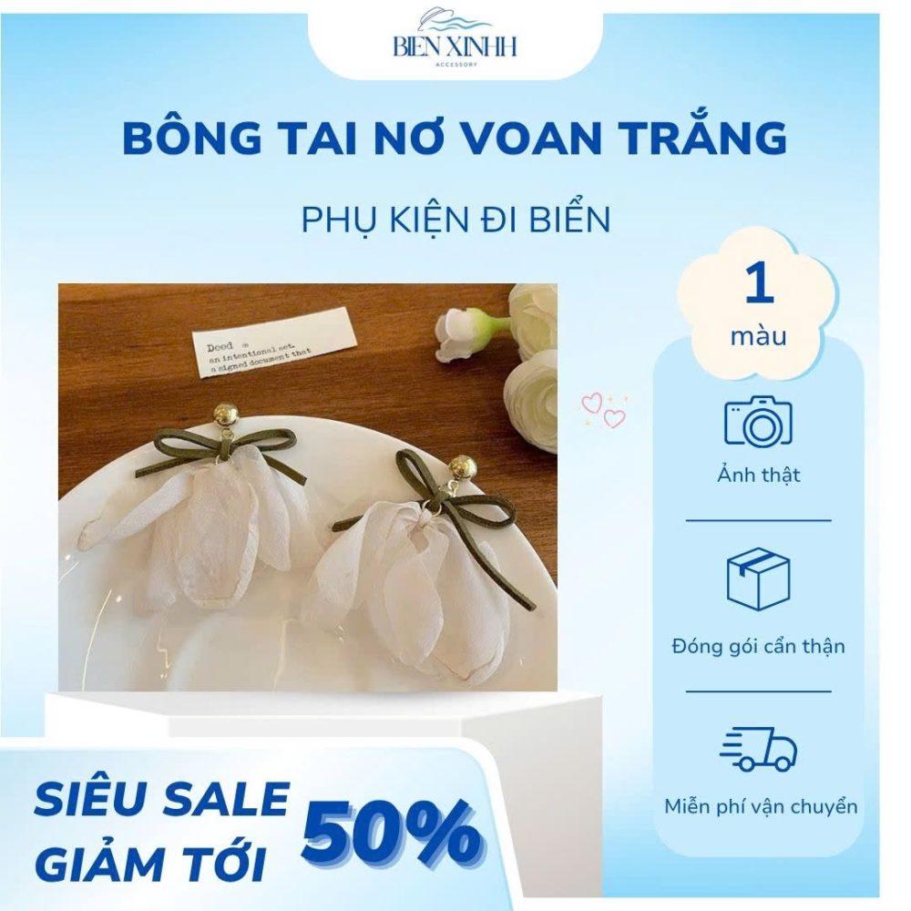 BÔNG TAI NƠ VOAN TRẮNG