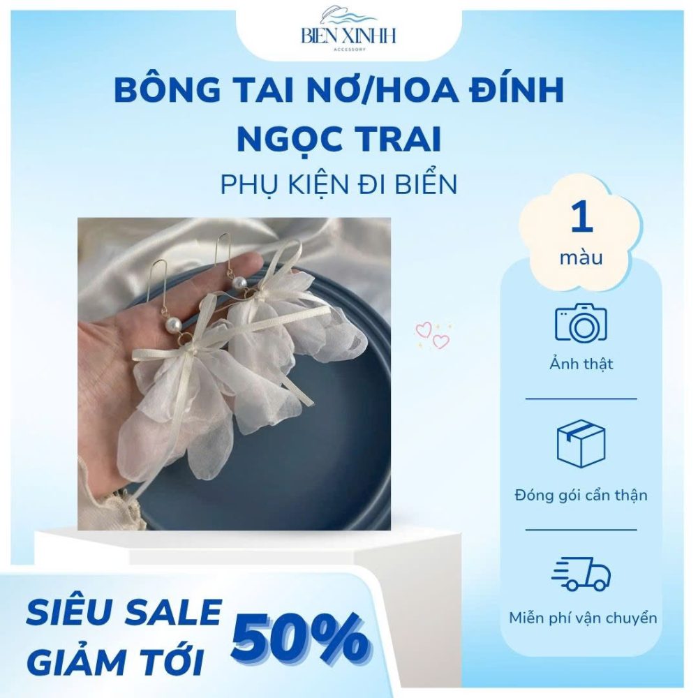 BÔNG TAI NƠ HOA ĐÍNH NGỌC TRAI